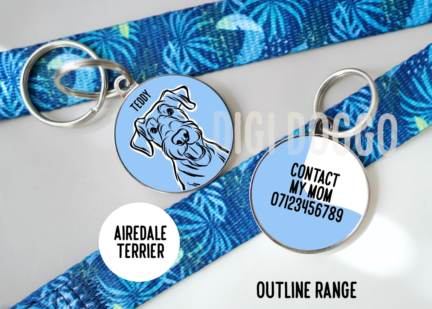 Airedale Terrier Outline ID Tag/ Minimalist Airedale Terrier ID Charm/ Personalised Circle ID Dog Tag/ Airedale Terrier Owner Cute Gift