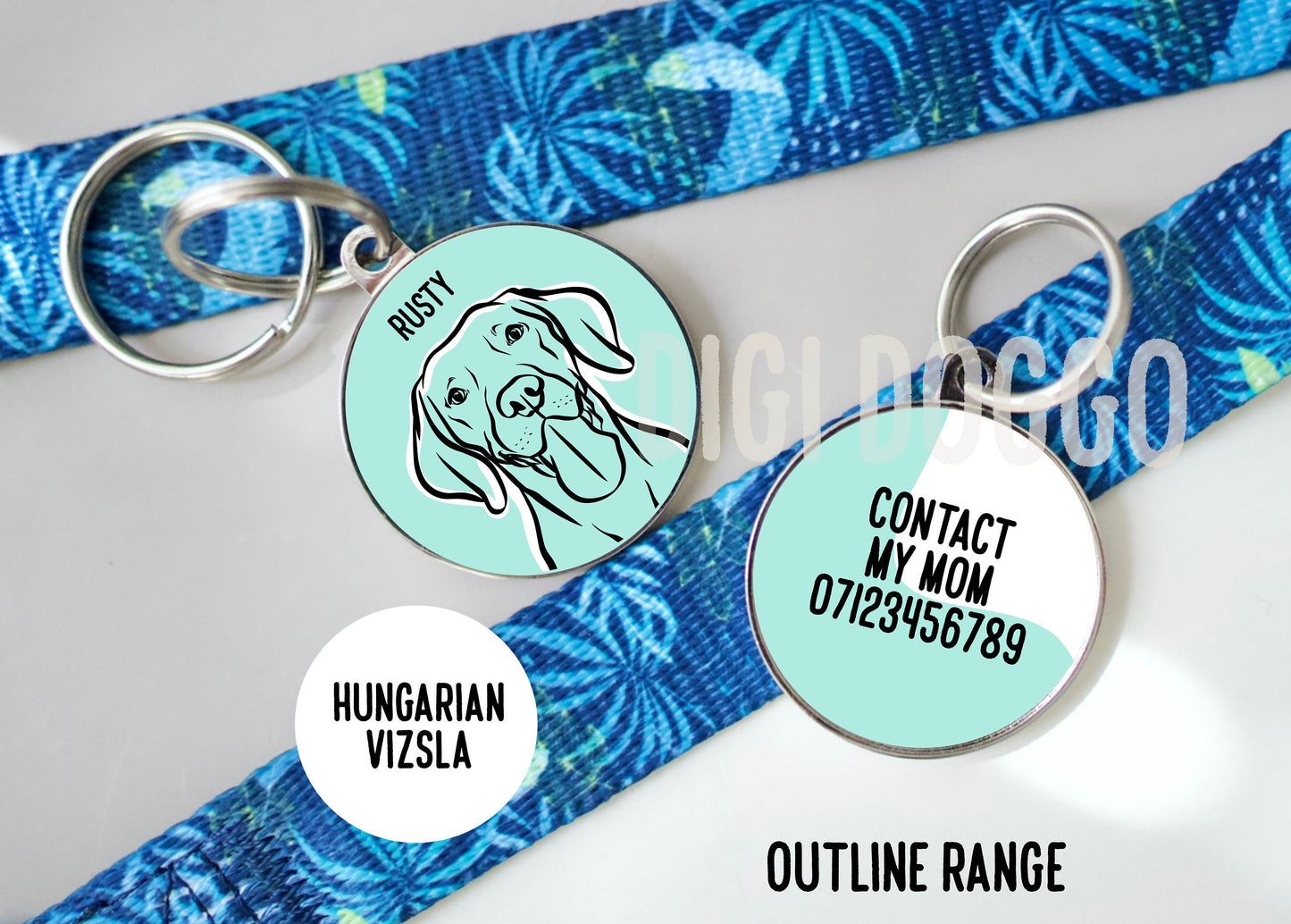 Hungarian Vizsla Outline ID Tag/ Personalised Hungarian Vizsla ID Dog Charm/ Pet Name Identify Tag/ Bespoke Hungarian Vizsla Owner Gift