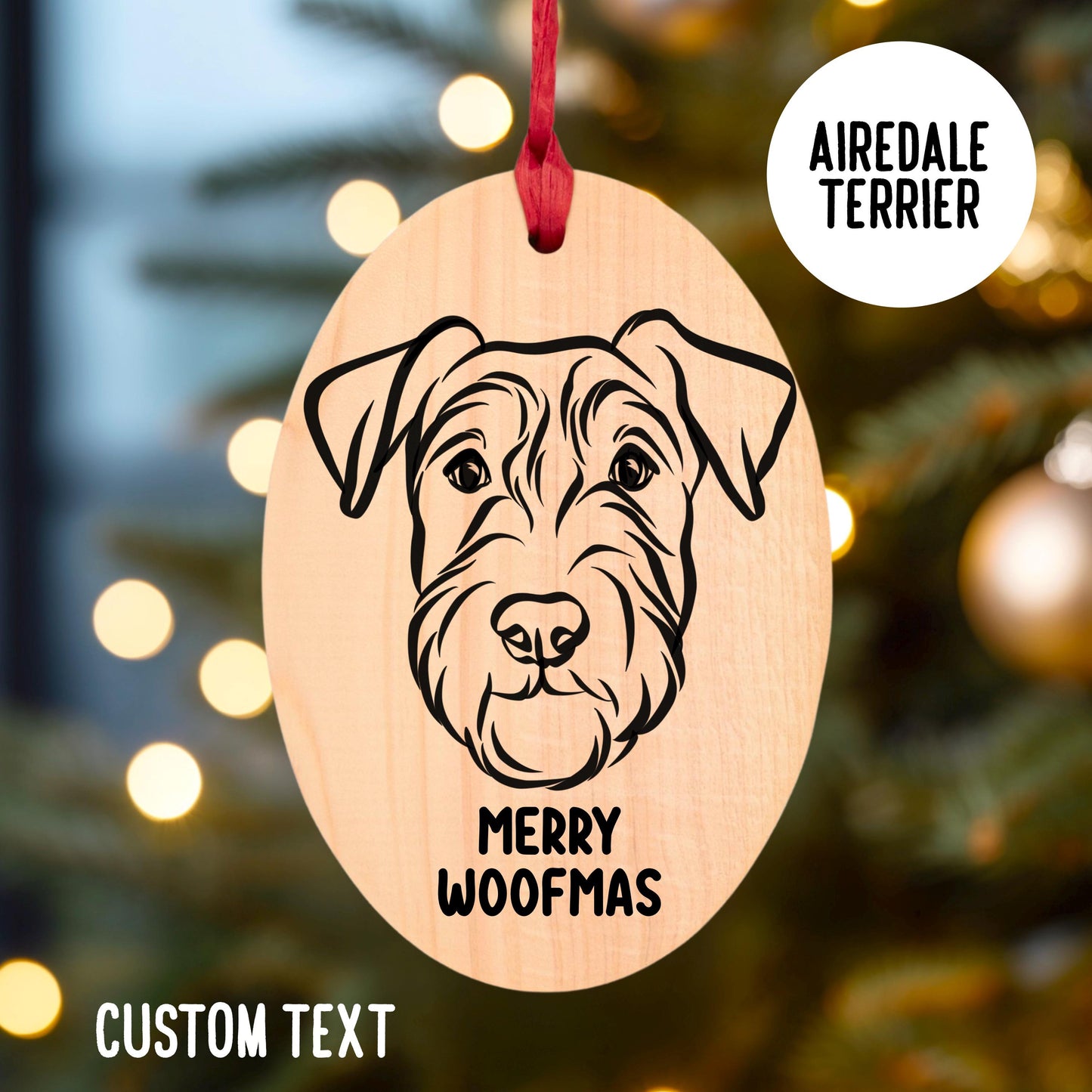 Airedale Terrier Face Name Line Art Tree Decoration