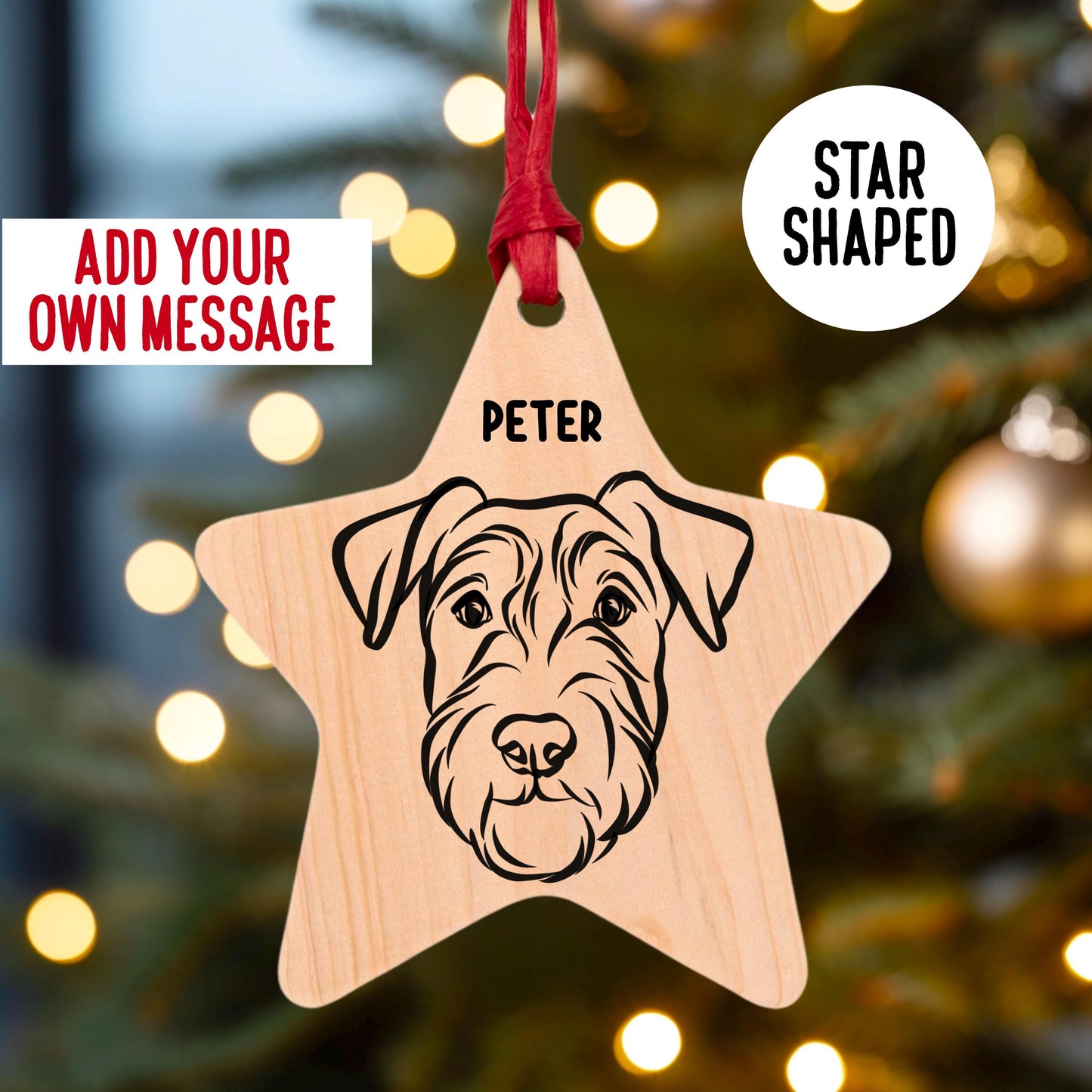 Airedale Terrier Face Name Line Art Tree Decoration