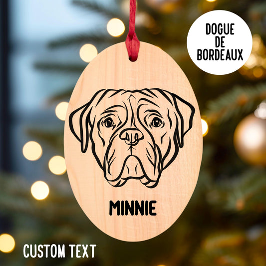 Dogue de Bordeaux Name Outline Art Festive Tree Decoration