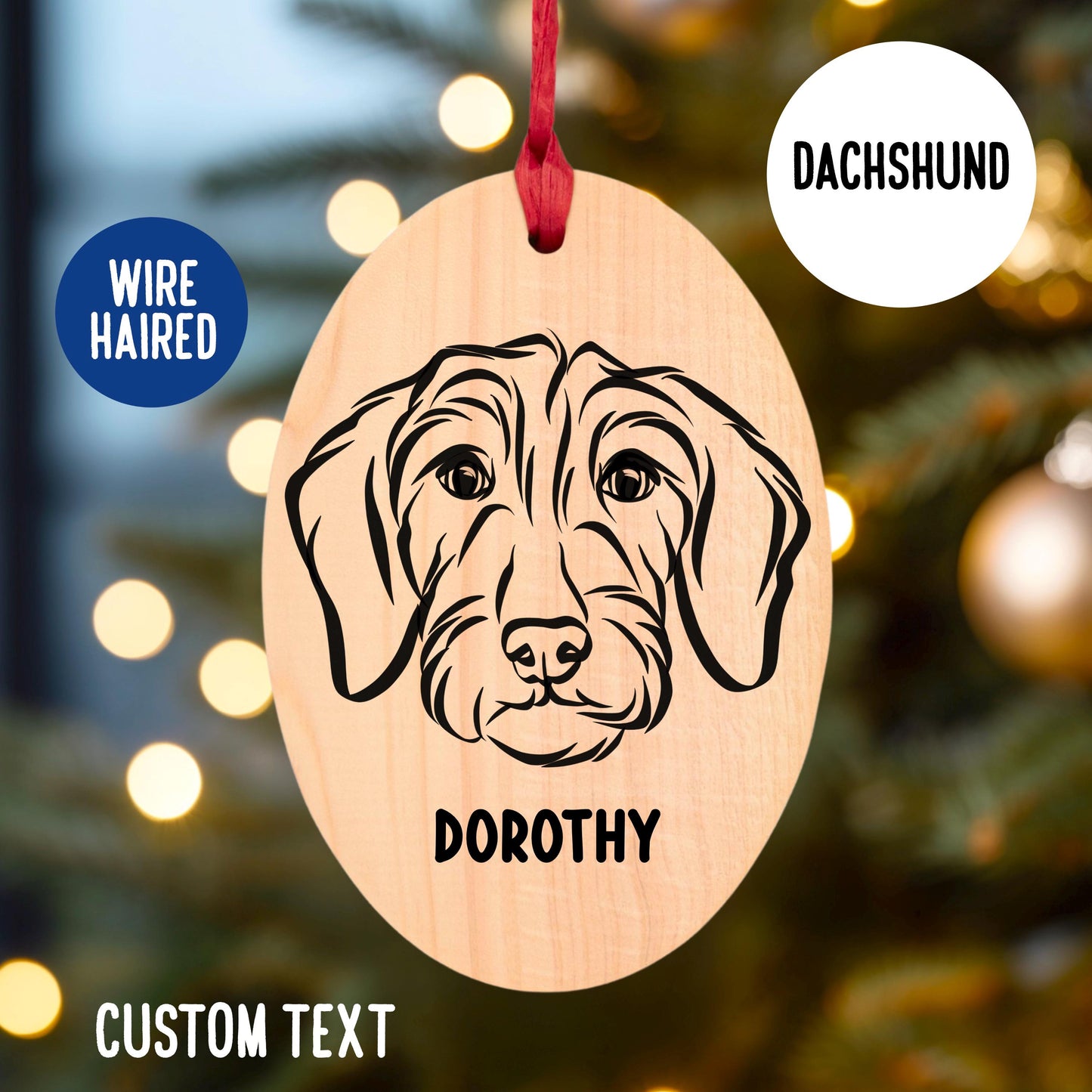 Wire Haired Dachshund Portrait Bauble With Name