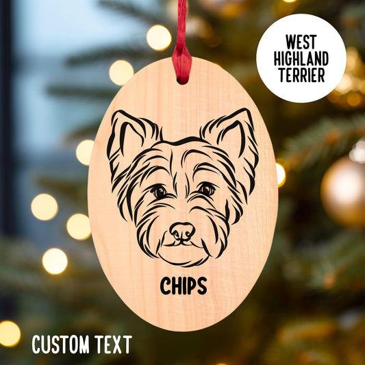 Westie Name Outline Art Festive Tree Decoration