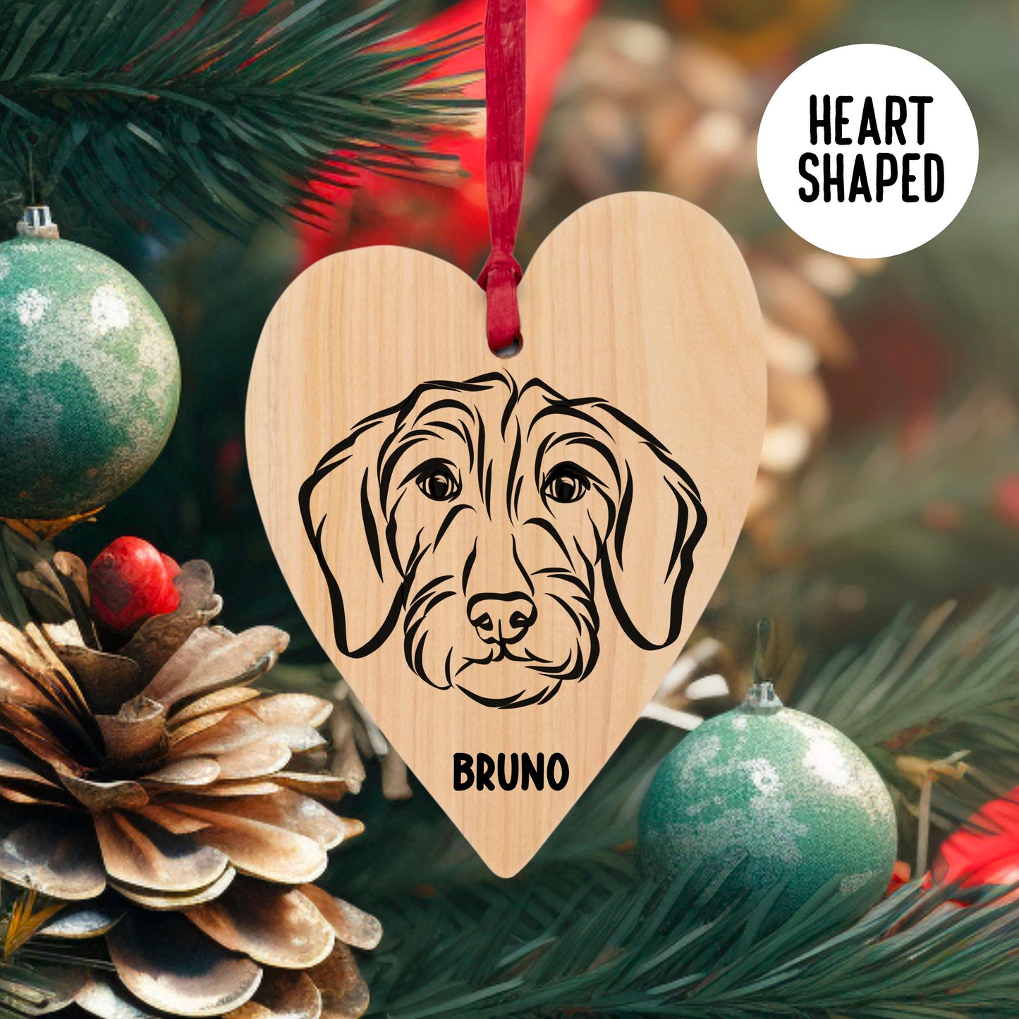 Wire Haired Dachshund Portrait Bauble With Name