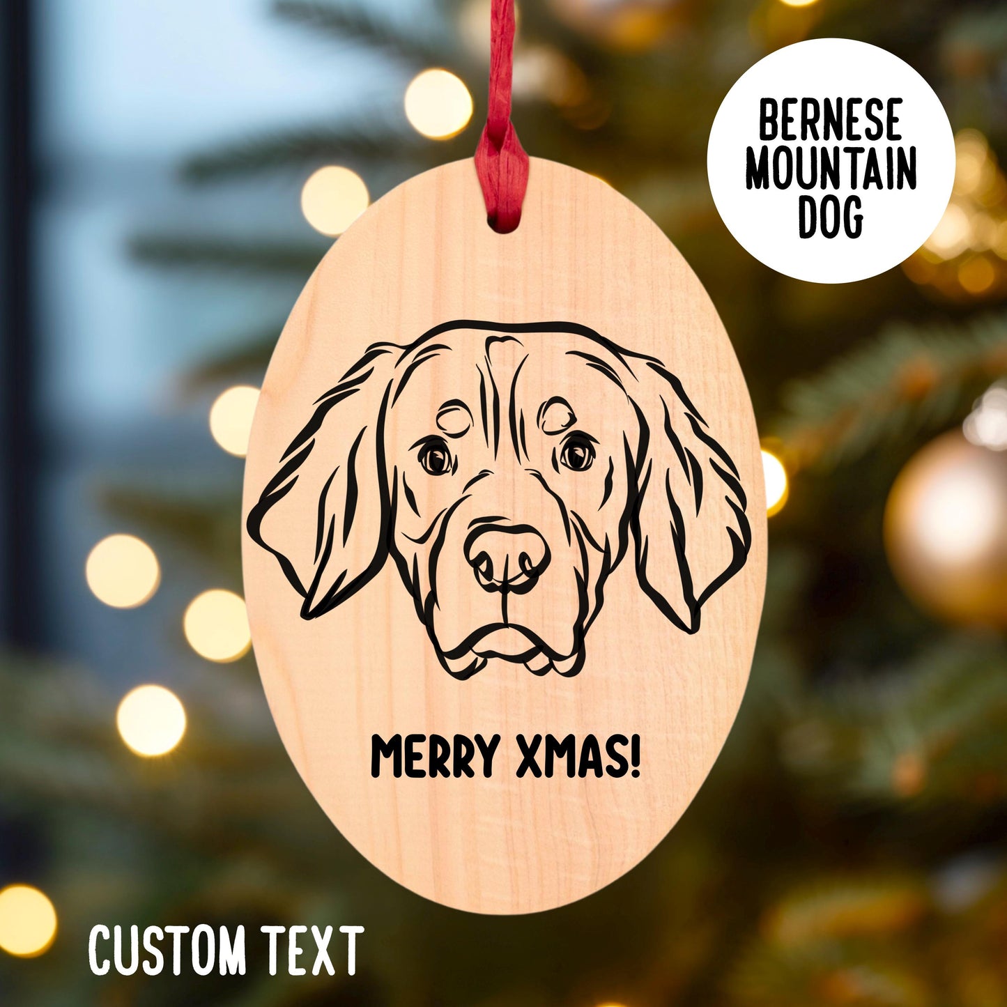 Bernese Mountain Dog Name Outline Art Tree Wooden Decoration