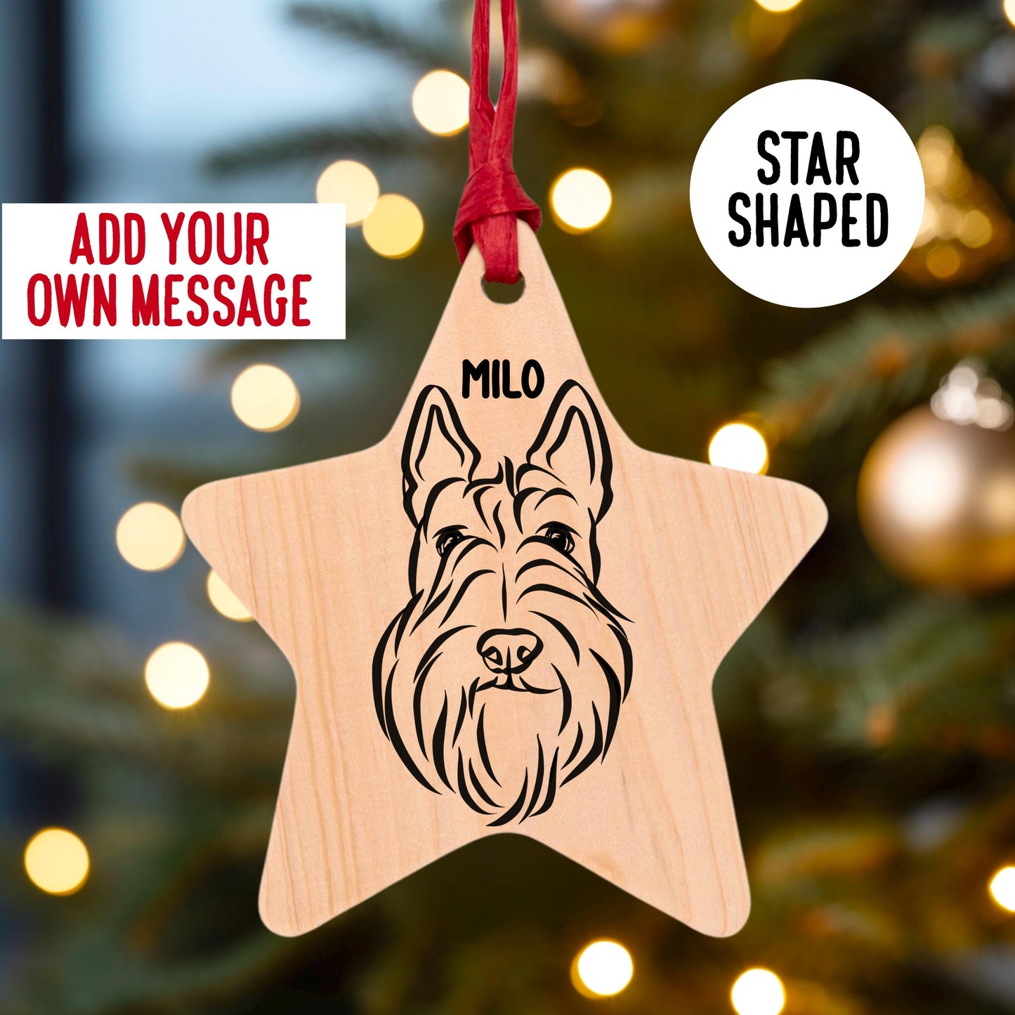 Scottish Terrier Face Name Line Art Tree Decoration