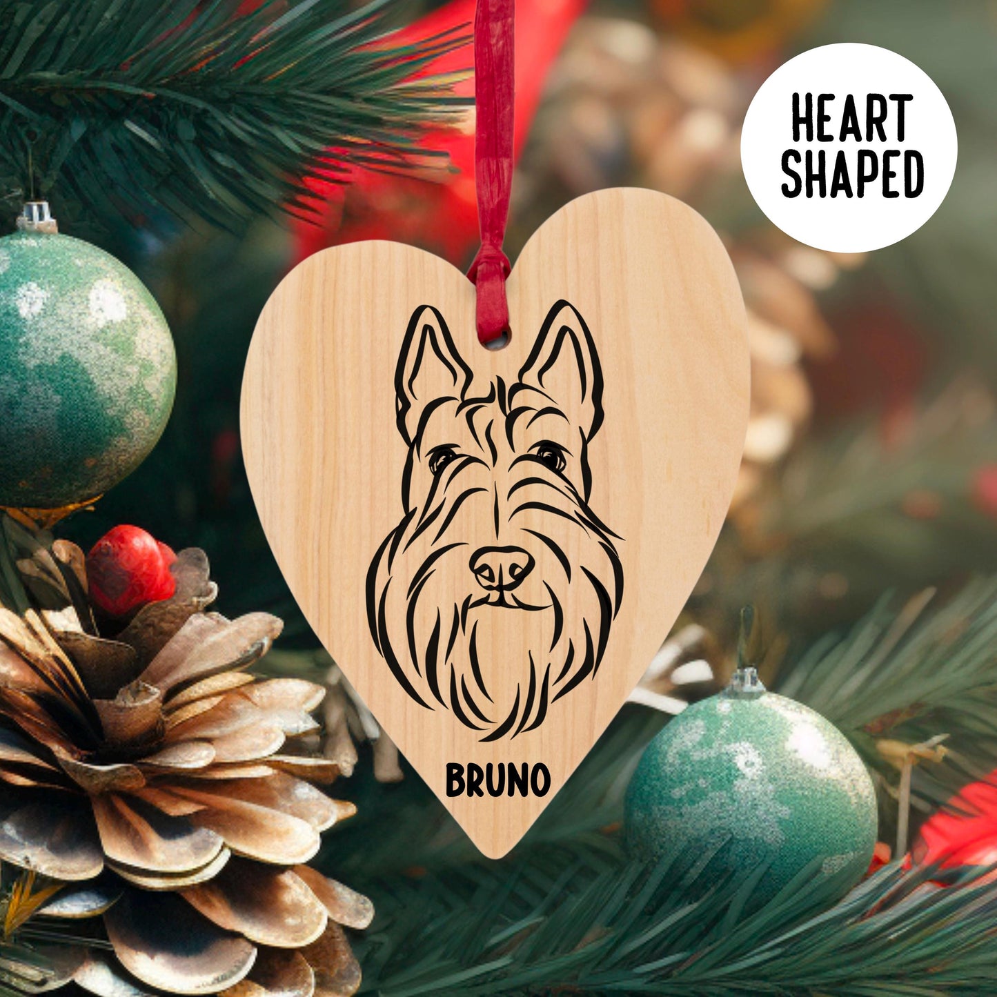 Scottish Terrier Face Name Line Art Tree Decoration