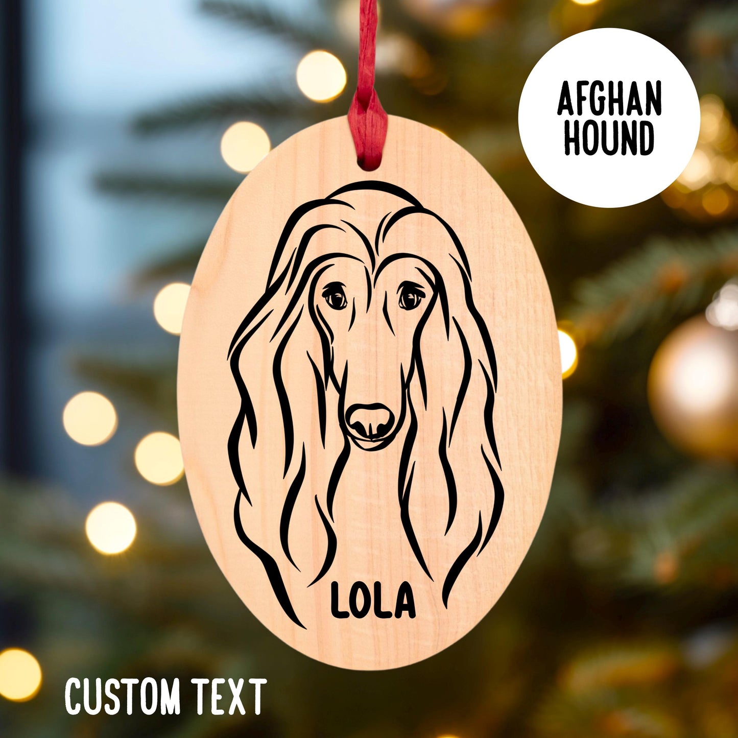 Afghan Hound Face Name Line Art Tree Decoration