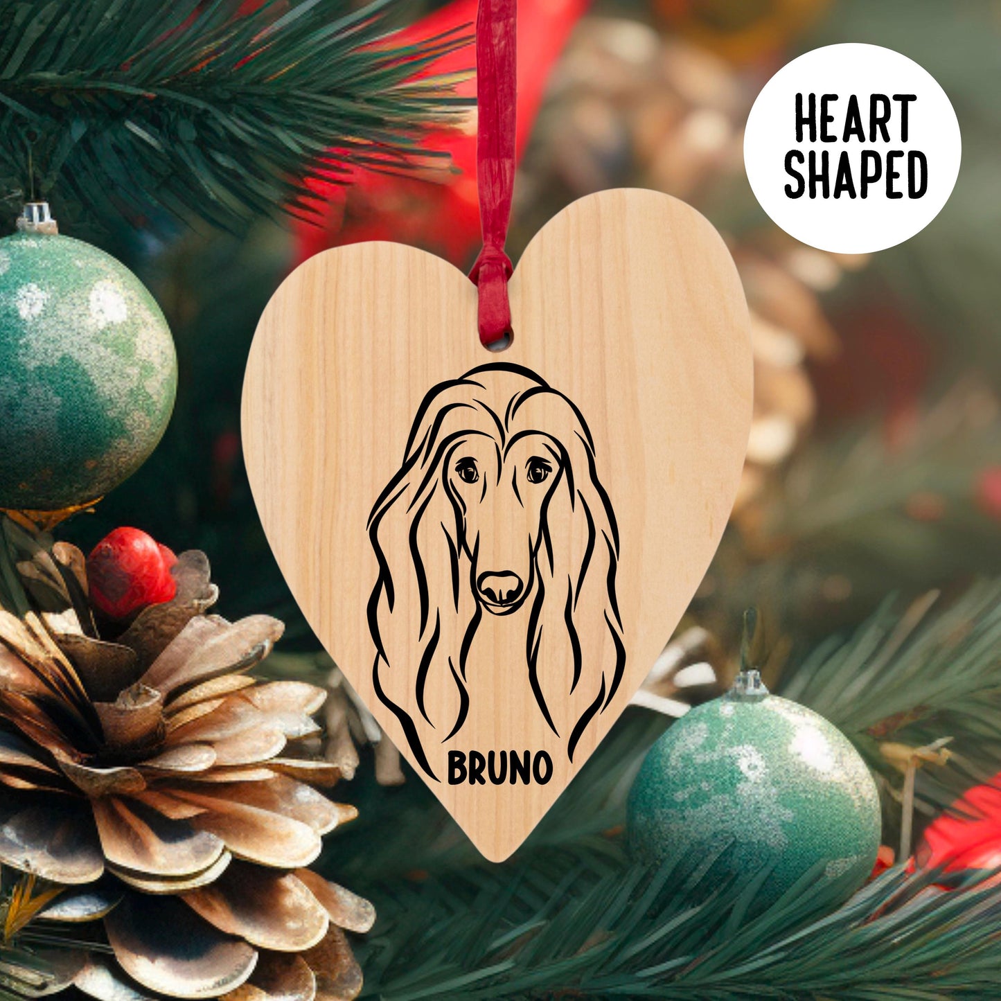 Afghan Hound Face Name Line Art Tree Decoration