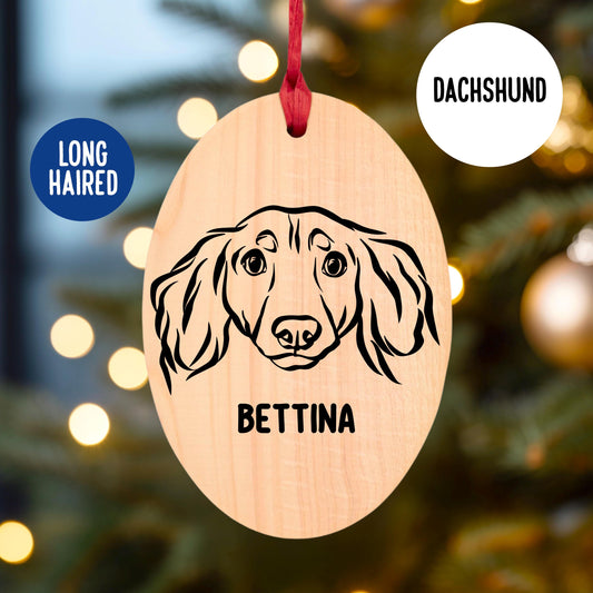 Long Haired Dachshund Christmas Wooden Ornament