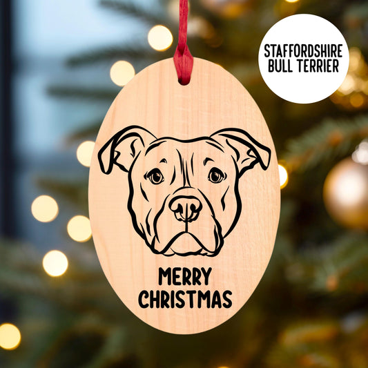 Staffordshire Bull Terrier Christmas Wooden Ornament