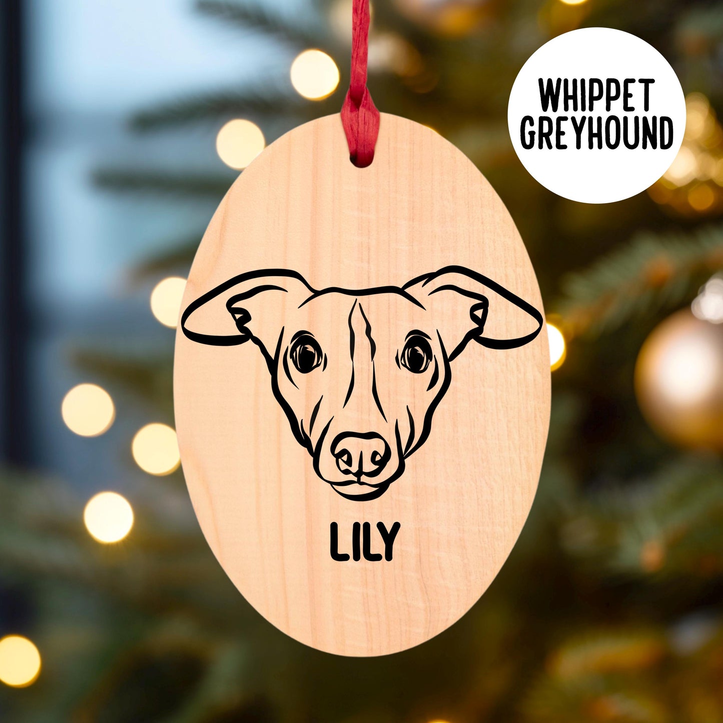 Whippet/ Greyhound Christmas Wooden Ornament