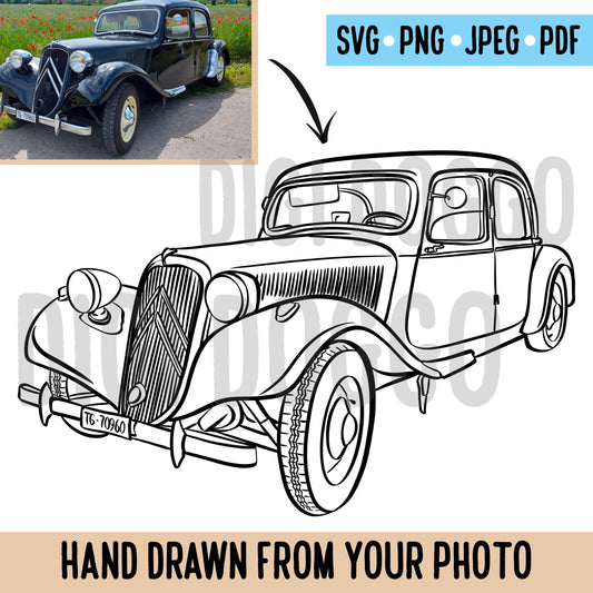 Custom Digital Outline Car Drawing/ Retro Car Illustration From Photo/ Personalised Car Line Art/ Car Gift for Man/ Artistic Gift for Father