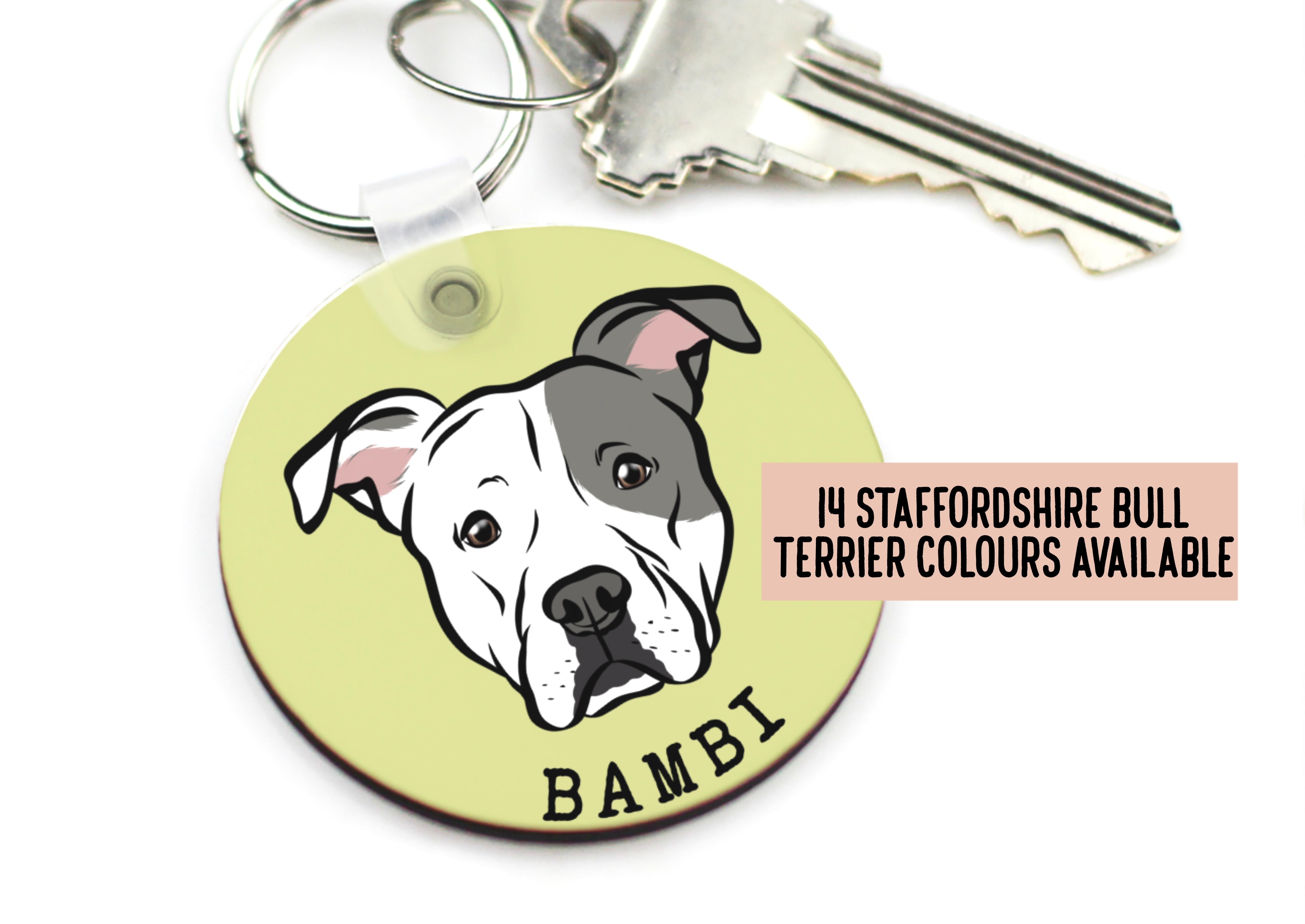 NEW, Staffordshire Bull Terrier, retailer dog keyring, necklace and clipring in casket, DELUXE set, limited edition, ArtDog