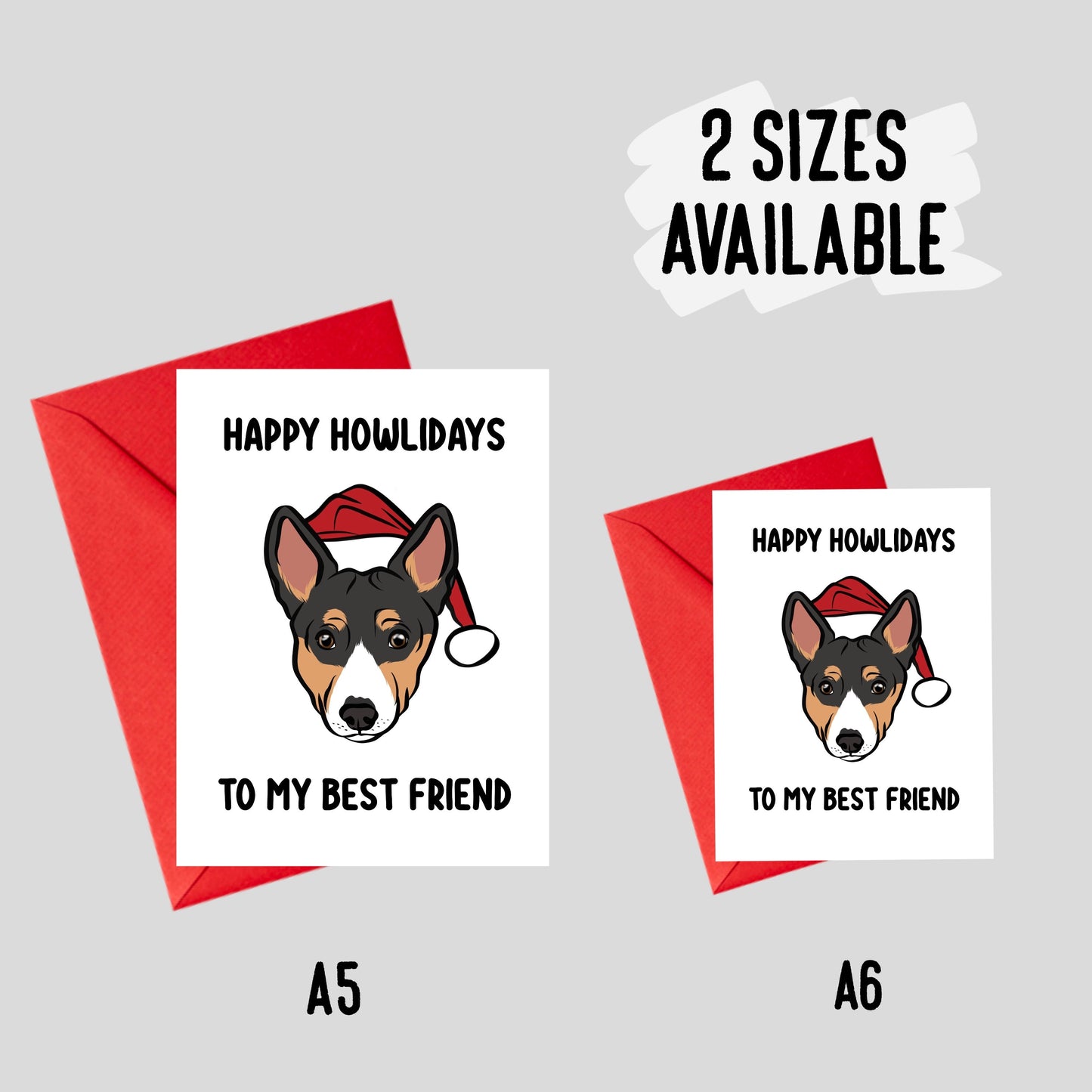 Basenji Christmas Card/ Personalised Dog Breed Portrait Greeting Card/ Festive Dog Owner Folded Card/ Basenji Customised Celebration Card