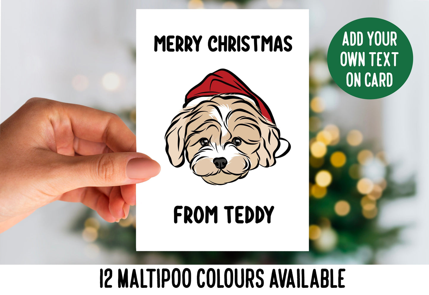 Cute Maltipoo Christmas Card/ Personalised Message Dog Greeting Card/ Small Dog Breed Festive Card/ Maltipoo Owner Card/ Dog Lover Card