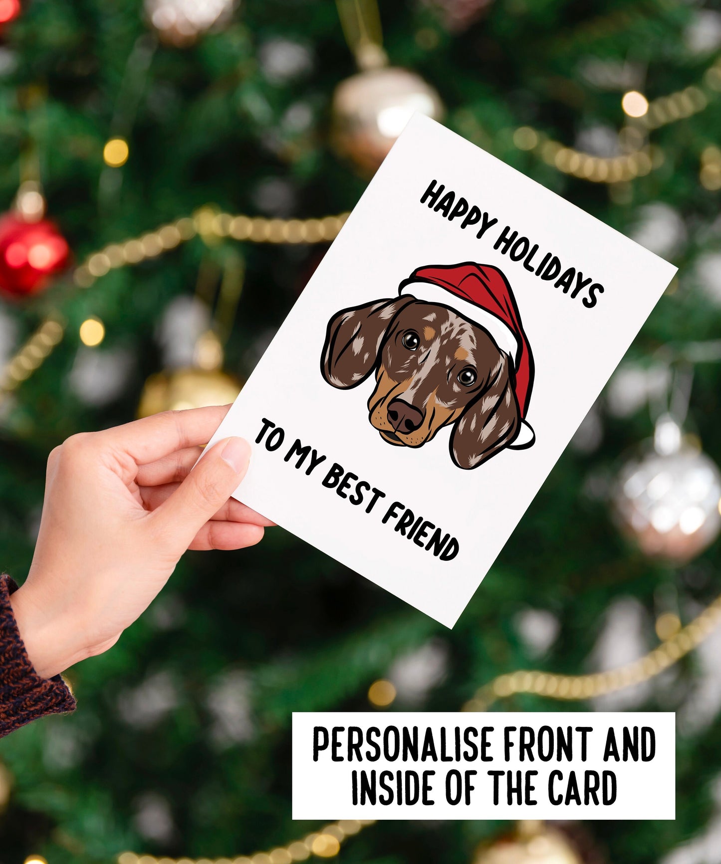 Dachshund Christmas Card/ Personalised Sausage Dog Merry Christmas Greeting Card/ Custom Dog Portrait Folded Card/ Cute Dachshund Owner Card