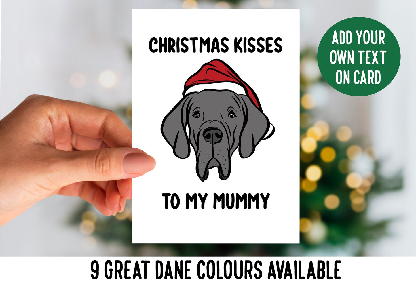 Great Dane Christmas Card/ Custom Dog Breed Portrait Card/ Merry Christmas Cartoon Pet Card/ Great Dane Owner Personalised Greeting Card