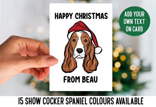 Show Cocker Spaniel Greeting Card/ Personalised Spaniel Dog Card/ Merry Christmas Dog Face Card/ Spaniel Dog Owner Greeting Card Gift Idea