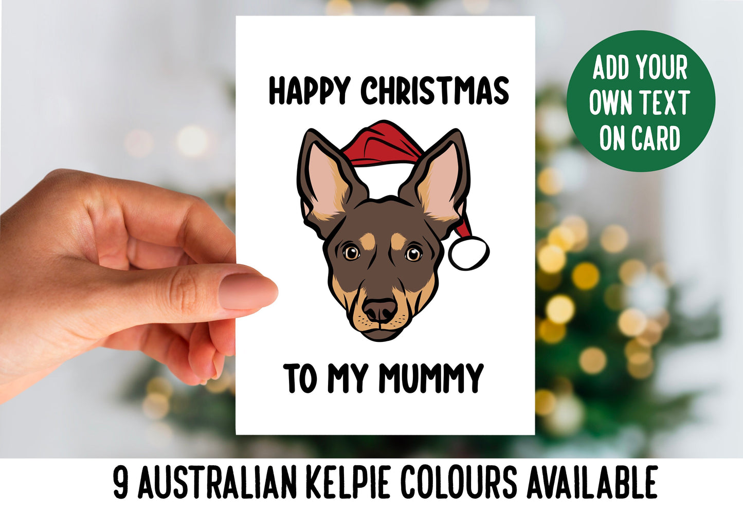Australian Kelpie Christmas Card/ Personalised Kelpie Cartoon Greeting Card/ Customised Dog Owner Card/ Festive Dog Card/ Kelpie Owner Gift