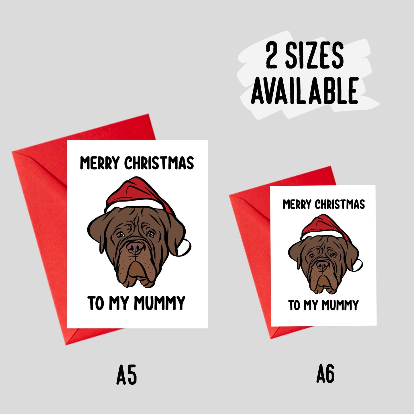 Dogue de Bordeaux Christmas Card/ Personalised French Mastiff Greeting Card/ Festive Dog Illustration Card/ Merry Christmas Dog Folded Card