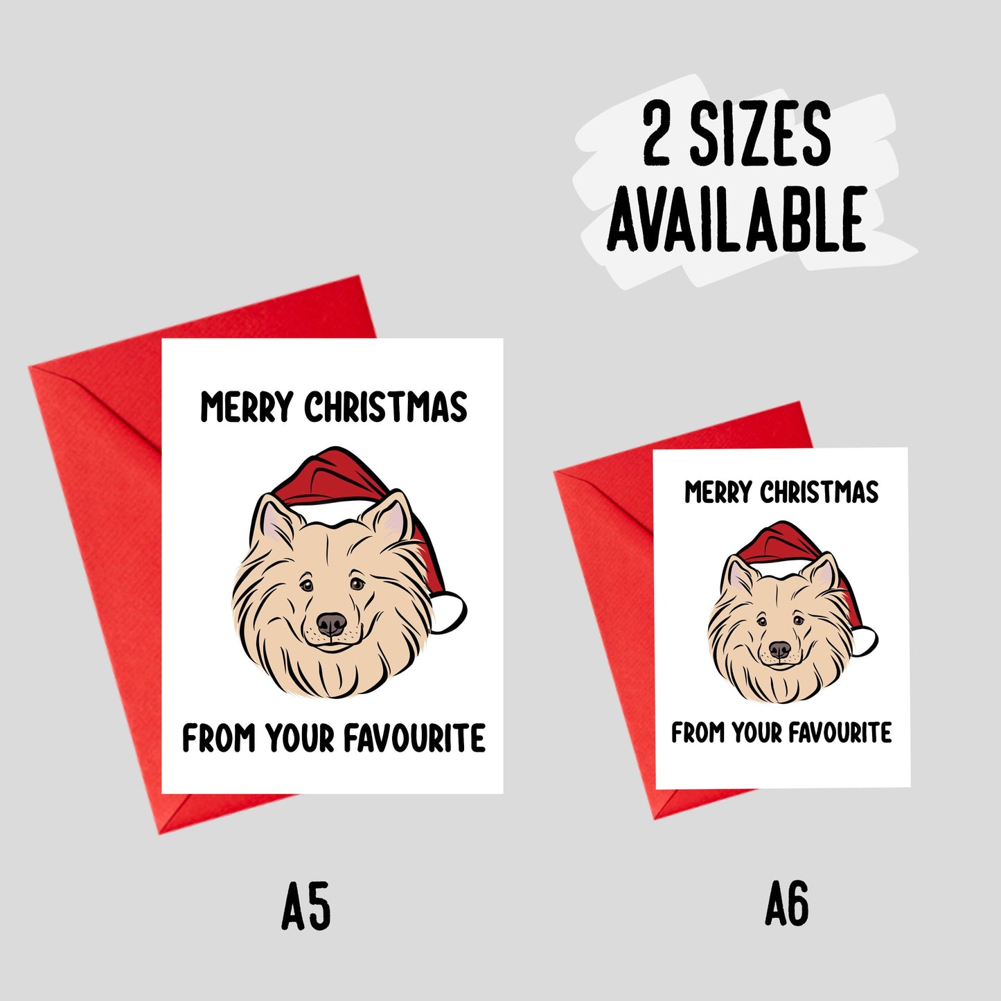 Samoyed Christmas Card/ Personalised Message Greeting Card/ Cute Samoyed Drawing Card/ Merry Christmas Celebration Dog Card/ Samoyed Owner
