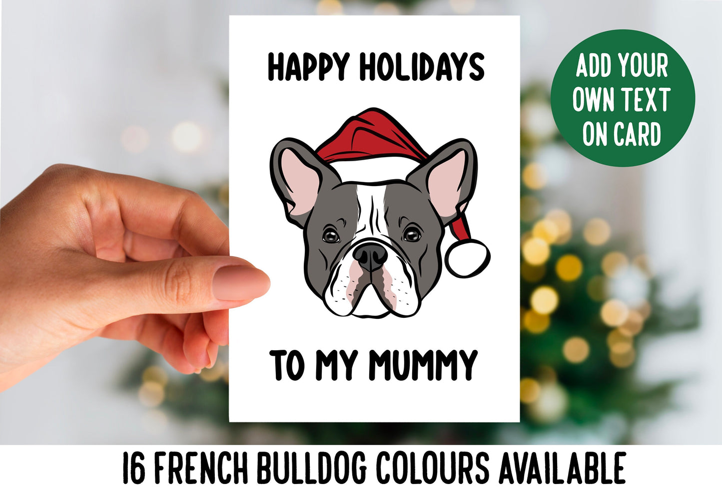 French Bulldog Christmas Card Personalised Frenchie Face Festive Greeting Card  Santa Hat Frenchie Merry Christmas Card Frenchie Owner Gift