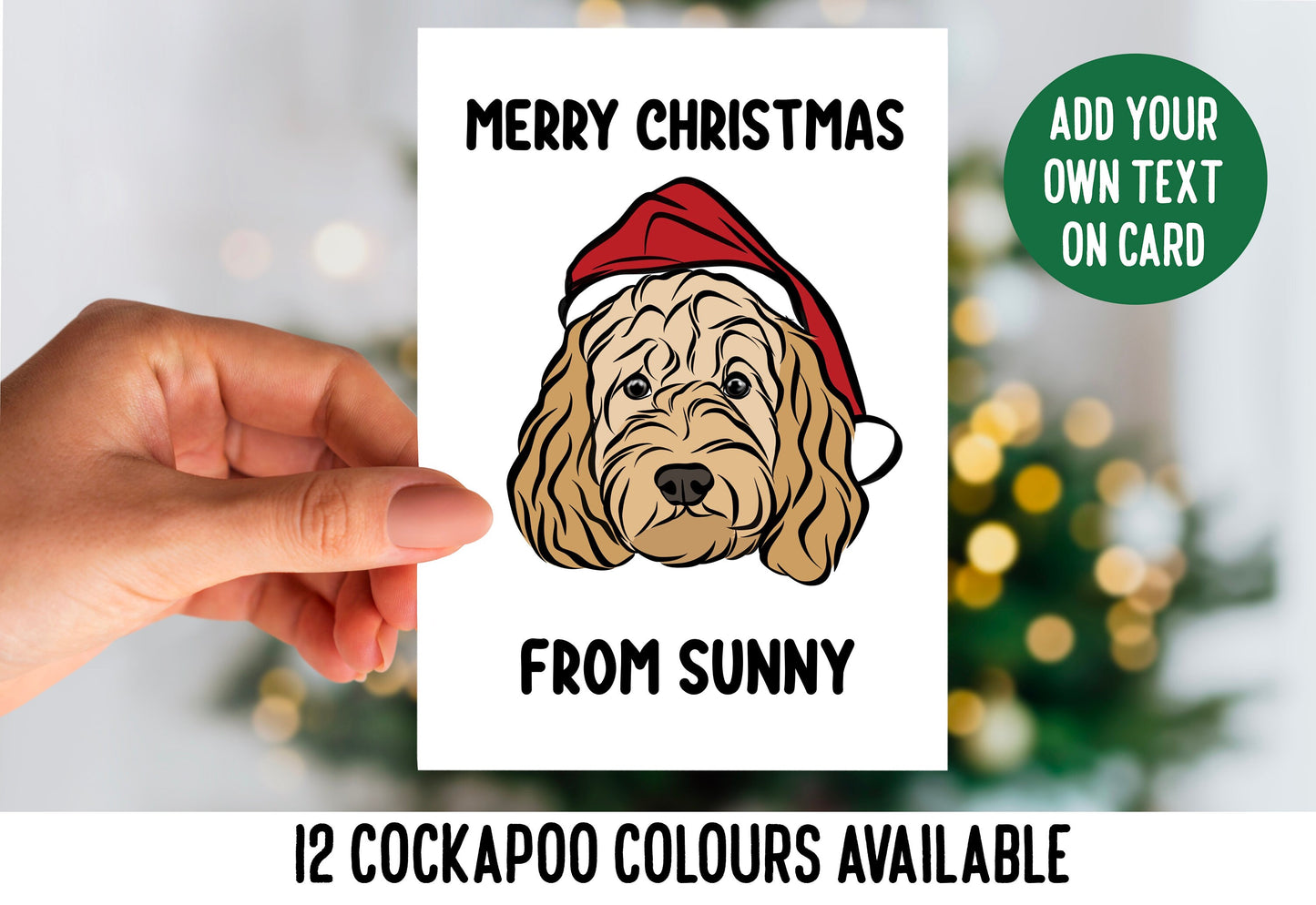 Cockapoo Face Christmas Card/ Customisable Message Dog Greeting Card/ Personalised Cockapoo Illustration Card/ Cockapoo Owner Festive Card
