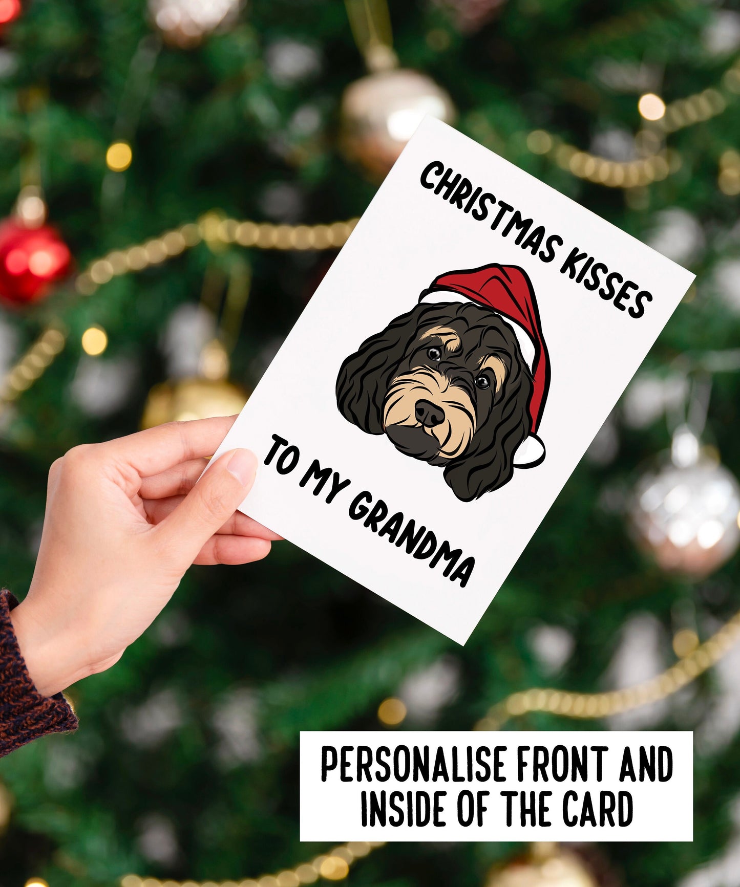 Cockapoo Face Christmas Card/ Customisable Message Dog Greeting Card/ Personalised Cockapoo Illustration Card/ Cockapoo Owner Festive Card
