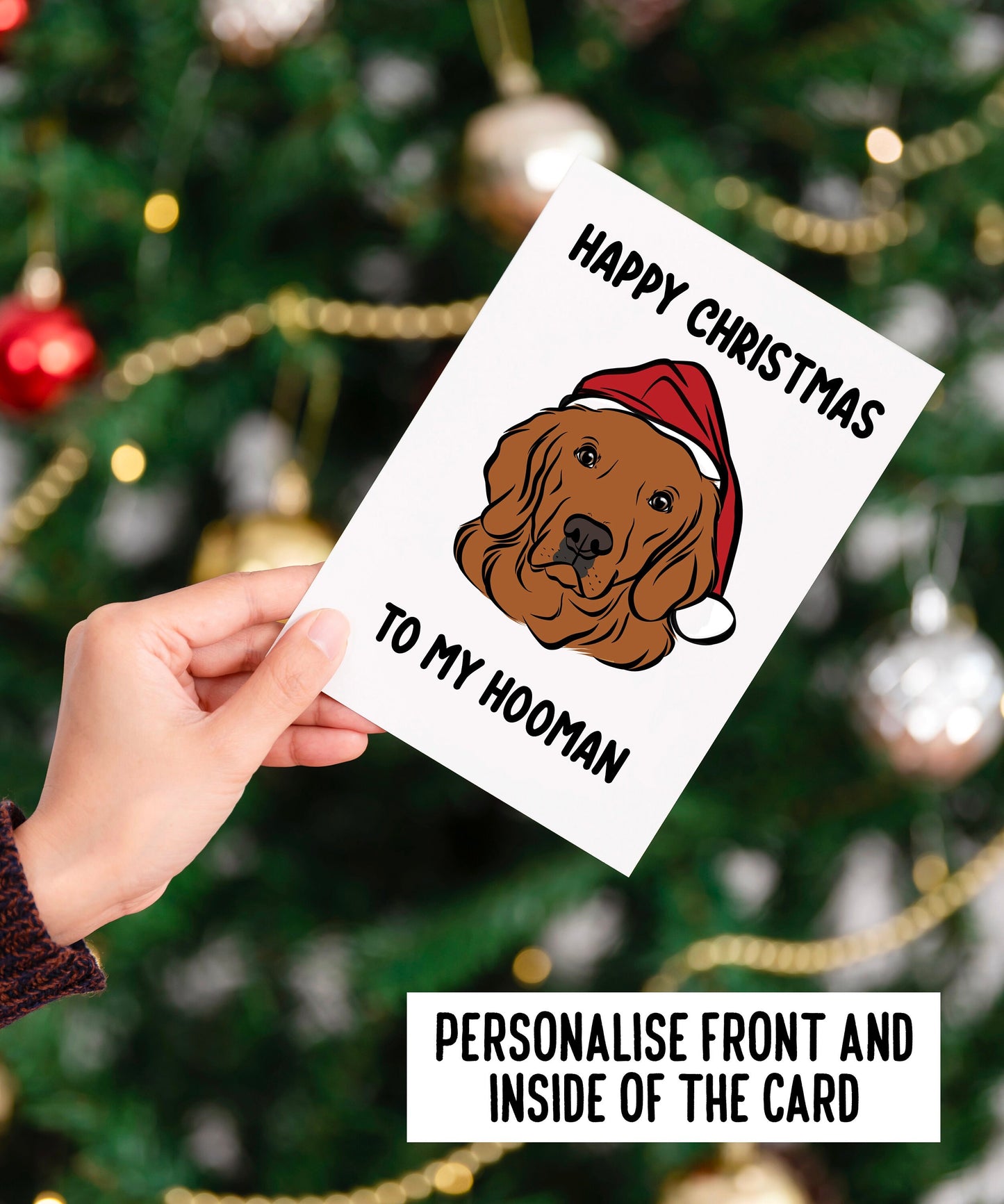 Golden Retriever Christmas Card/ Customisable Message Dog Greeting Card/ Golden Retriever Illustration Card/ Festive Card for Dog Owner