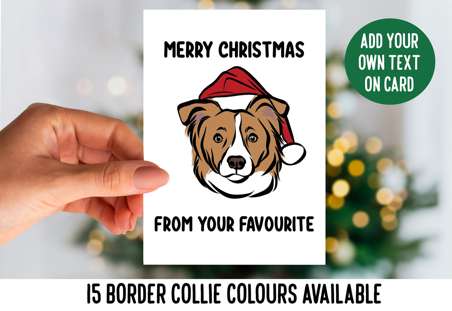 Border Collie Christmas Card/ Customisable Dog Breed Merry Christmas Card/ Border Collie Portrait Greeting Card/ Border Collie Owner Card