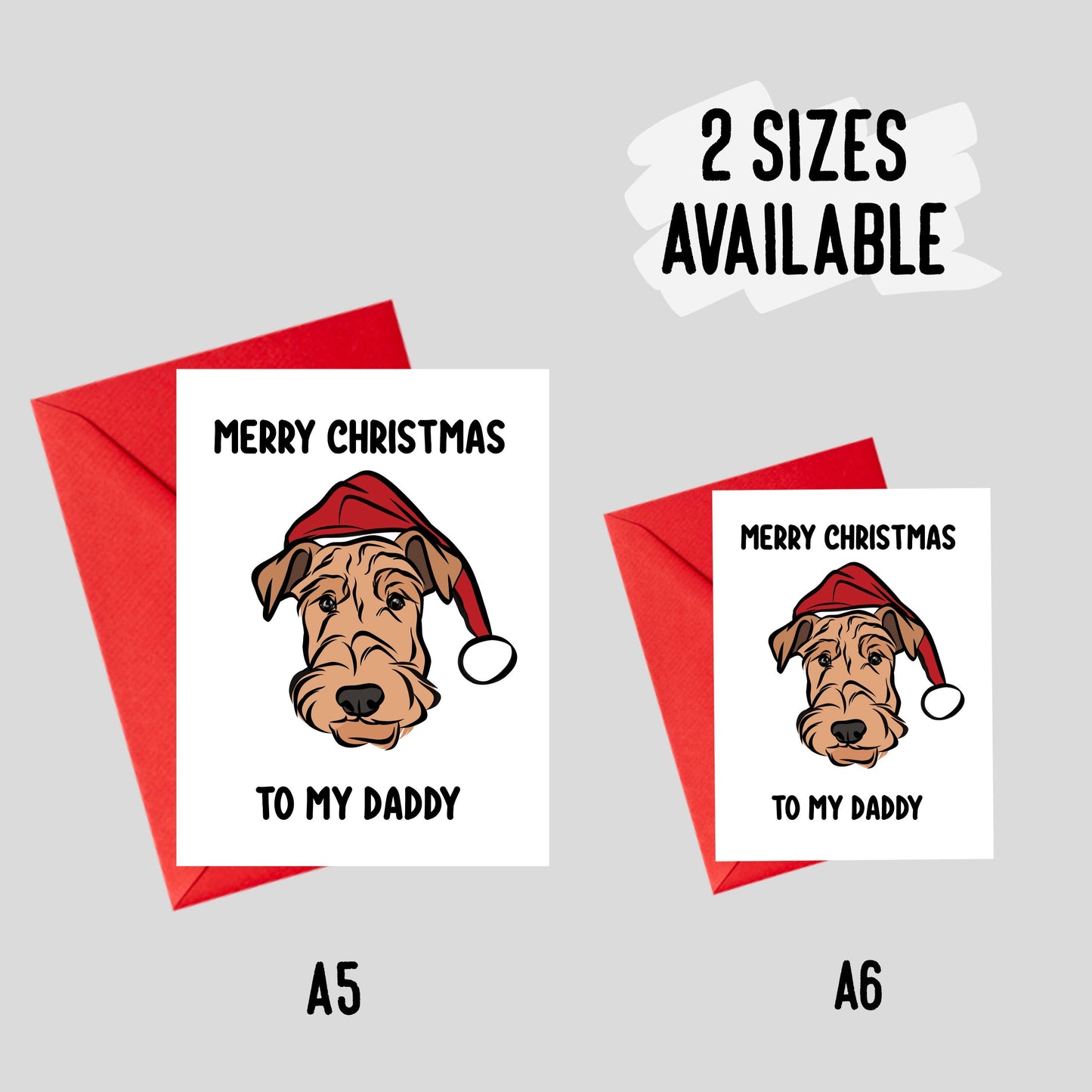 Airedale Terrier Christmas Card/ Personalised Airedale Terrier Portrait Greeting Card/ Dog Owner Customisable Message Card/ Festive Dog Card
