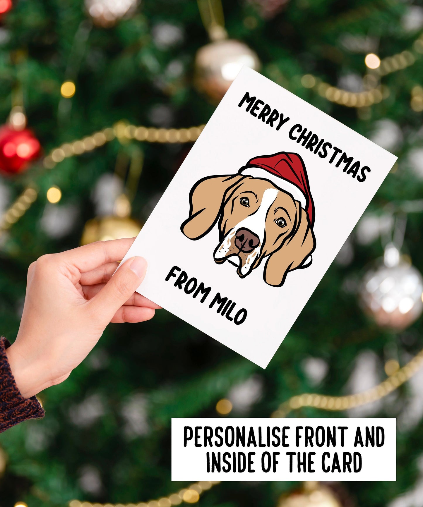 English Pointer Christmas Card/ Personalised Dog Breed Festive Greeting Card/ Pointer Dog Illustration Folded Card/ Pointer Owner Postcard