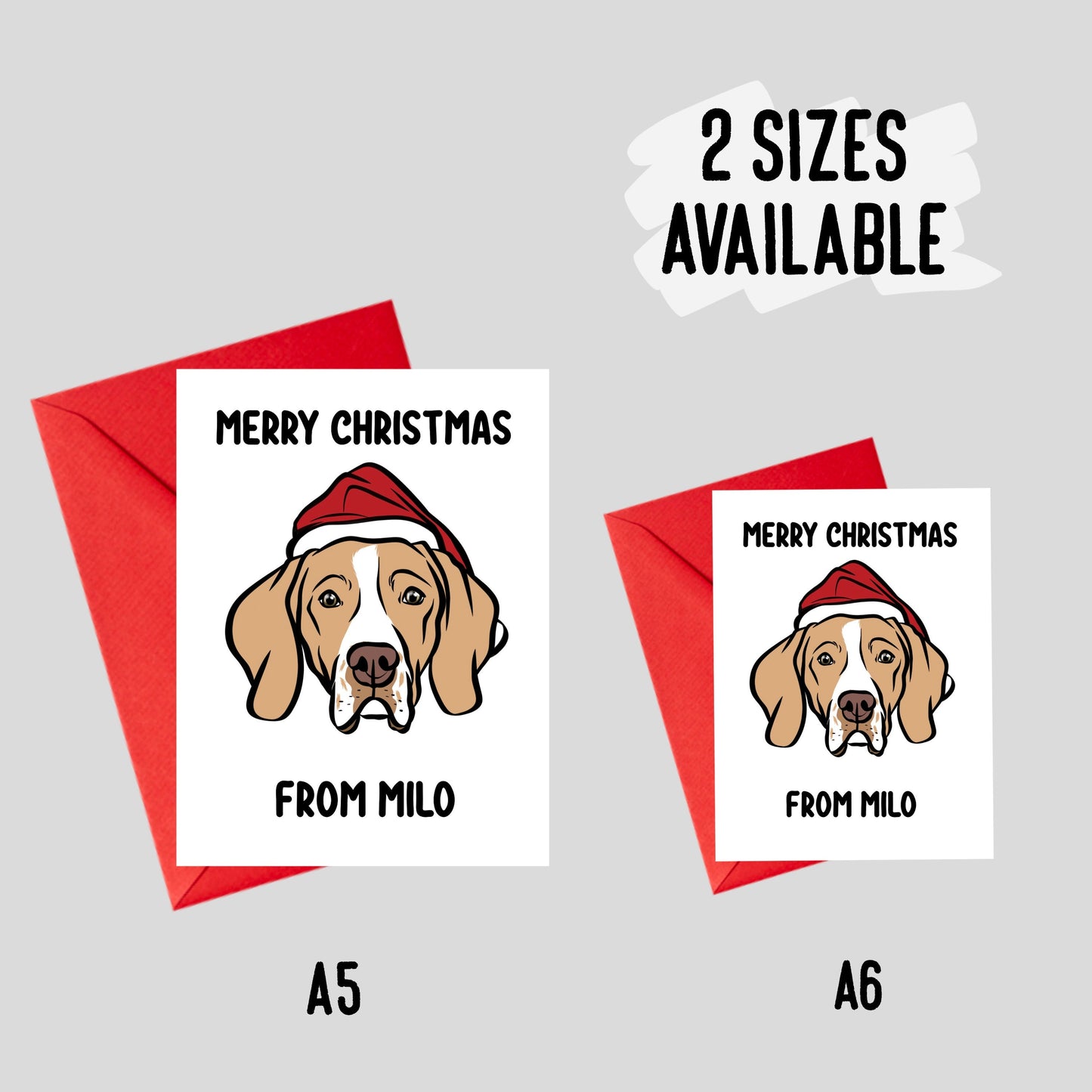 English Pointer Christmas Card/ Personalised Dog Breed Festive Greeting Card/ Pointer Dog Illustration Folded Card/ Pointer Owner Postcard