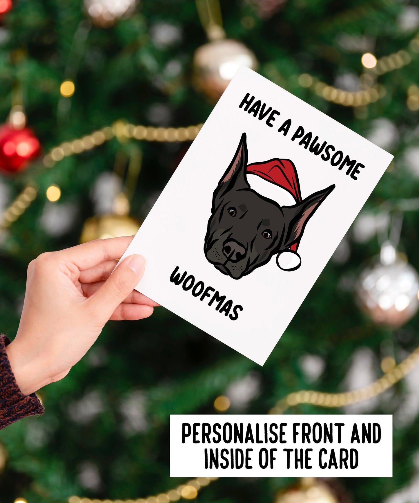 Doberman Christmas Card/ Personalised Doberman Pinscher Greeting Card/ Dog Breed Illustration Card/ Customisable Message Card/ Doberman Gift