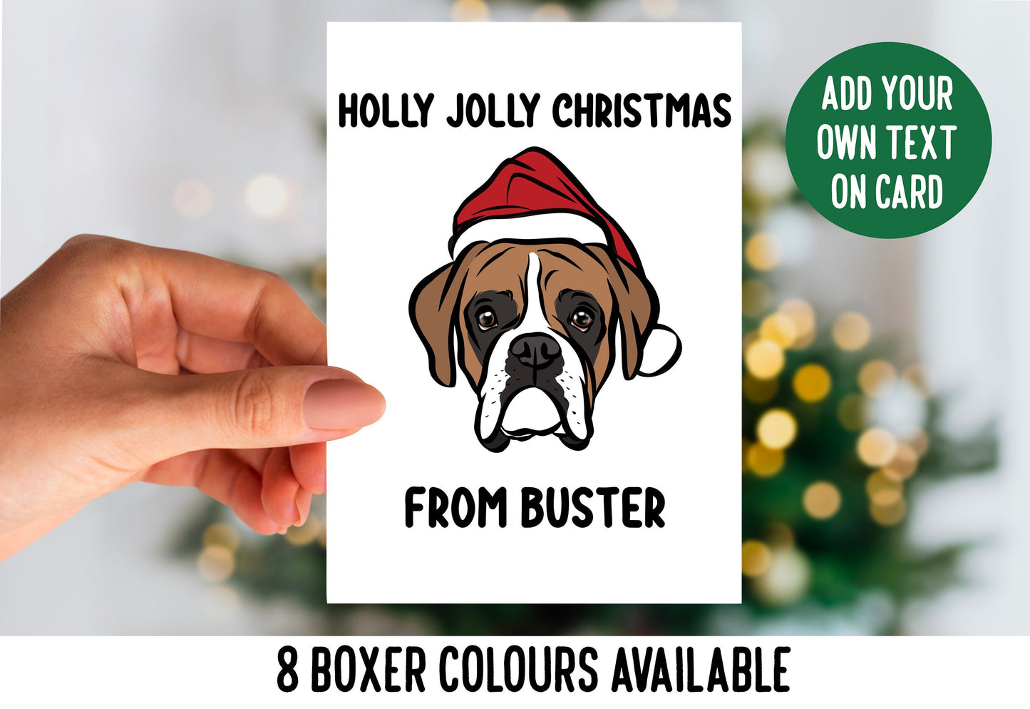 Boxer Dog Christmas Card/ Festive Boxer Face Greeting Card/ Personalised Dog Breed Merry Christmas Card/ Dog Owner Customised Greeting Card