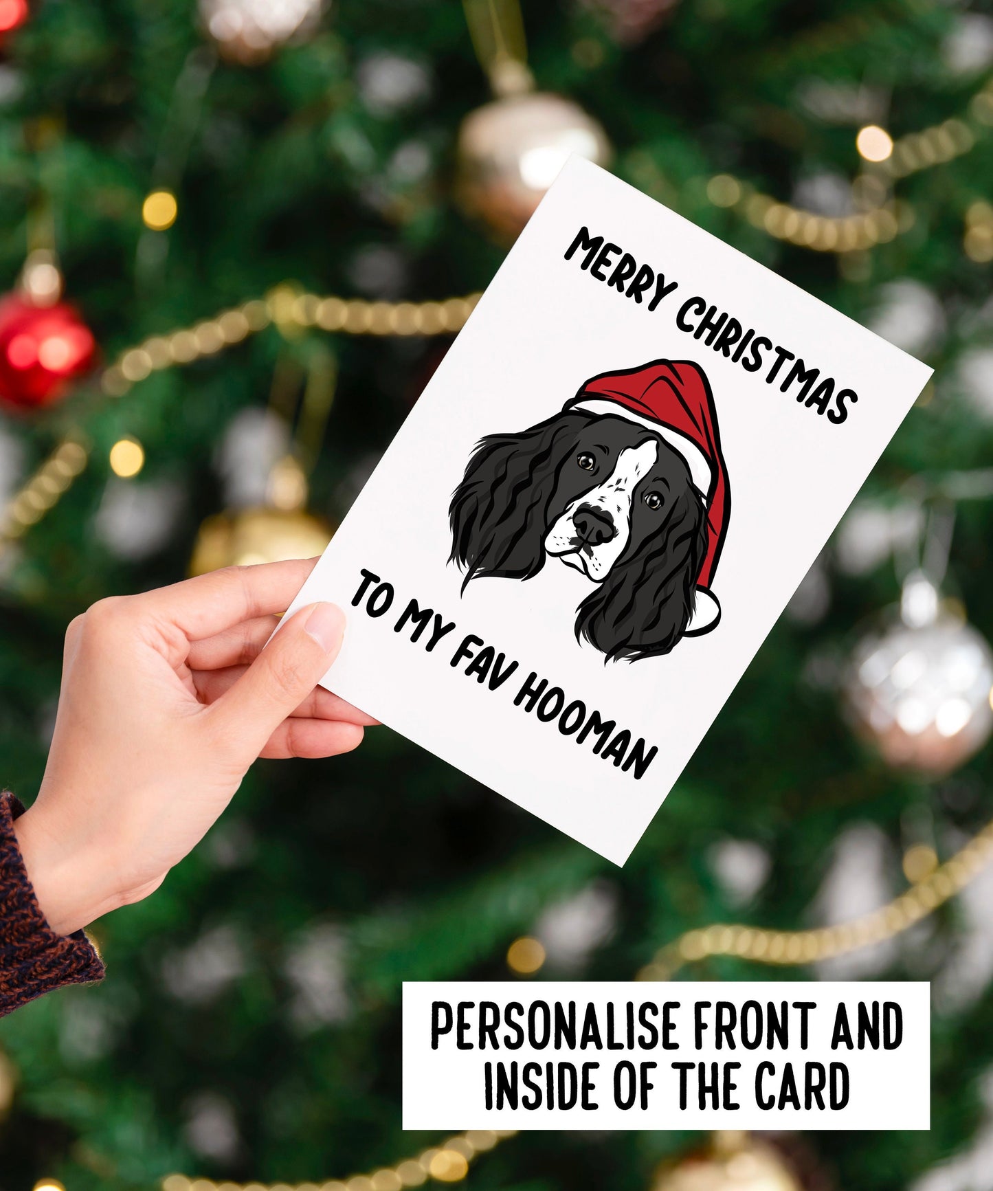 Springer Spaniel Christmas Card/ Customisable Dog Breed Greeting Card/ Cute Dog Christmas Hat Card/ Springer Spaniel Owner Festive Card Gift