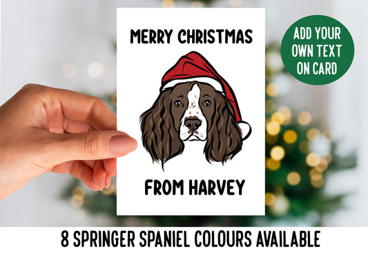 Springer Spaniel Christmas Card/ Customisable Dog Breed Greeting Card/ Cute Dog Christmas Hat Card/ Springer Spaniel Owner Festive Card Gift
