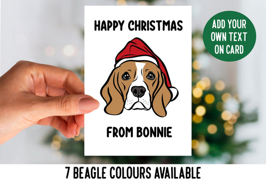 Beagle Christmas Card/ Dog Breed Greeting Card Design/ Personalised Beagle Face Merry Christmas Card/ Custom Beagle Owner Festive Card Gift