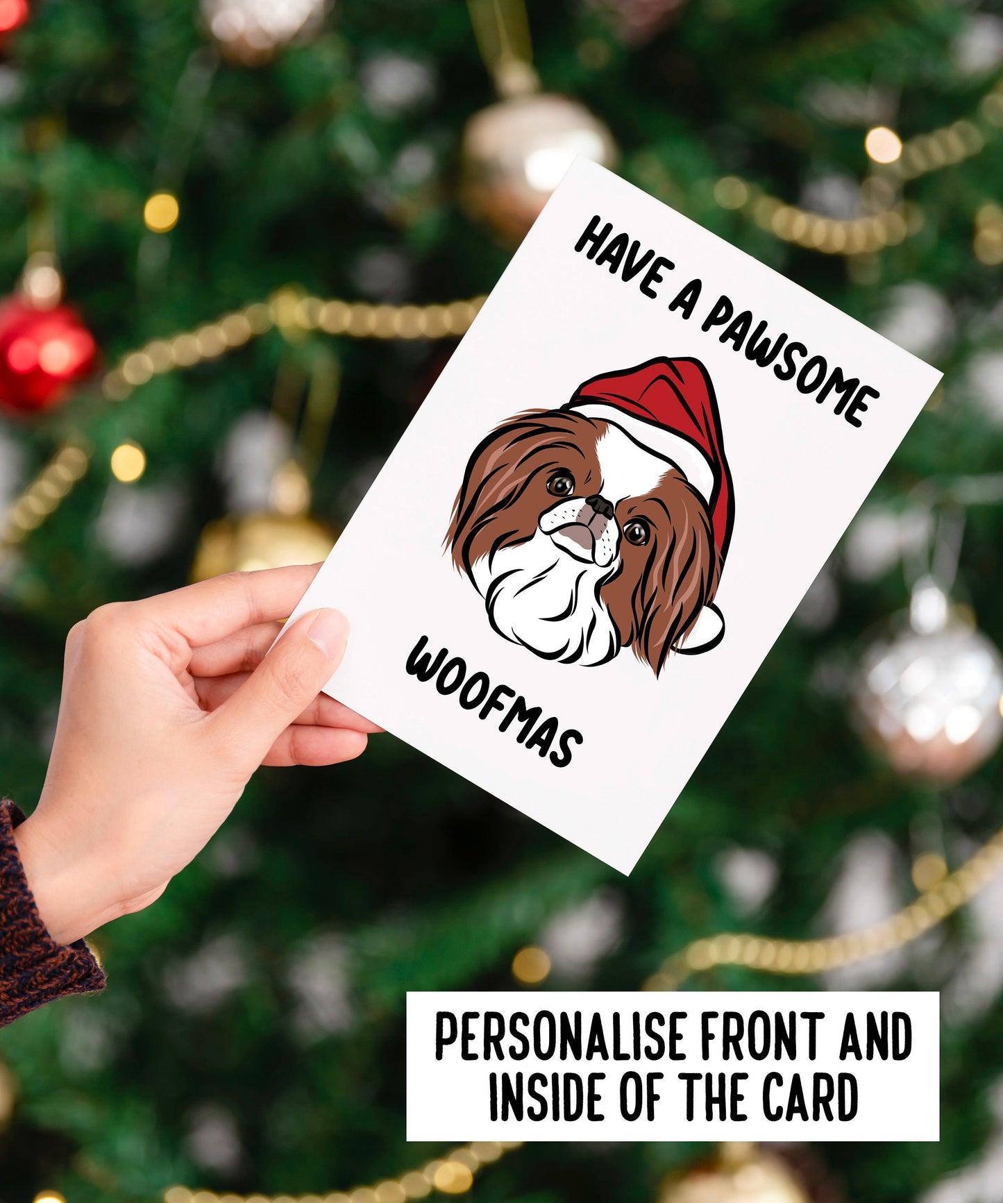 Japanese Chin Christmas Card/ Customised Small Dog Breed Greeting Card/ Japanese Spaniel Cute Festive Card/ Dog Owner Personalised Card