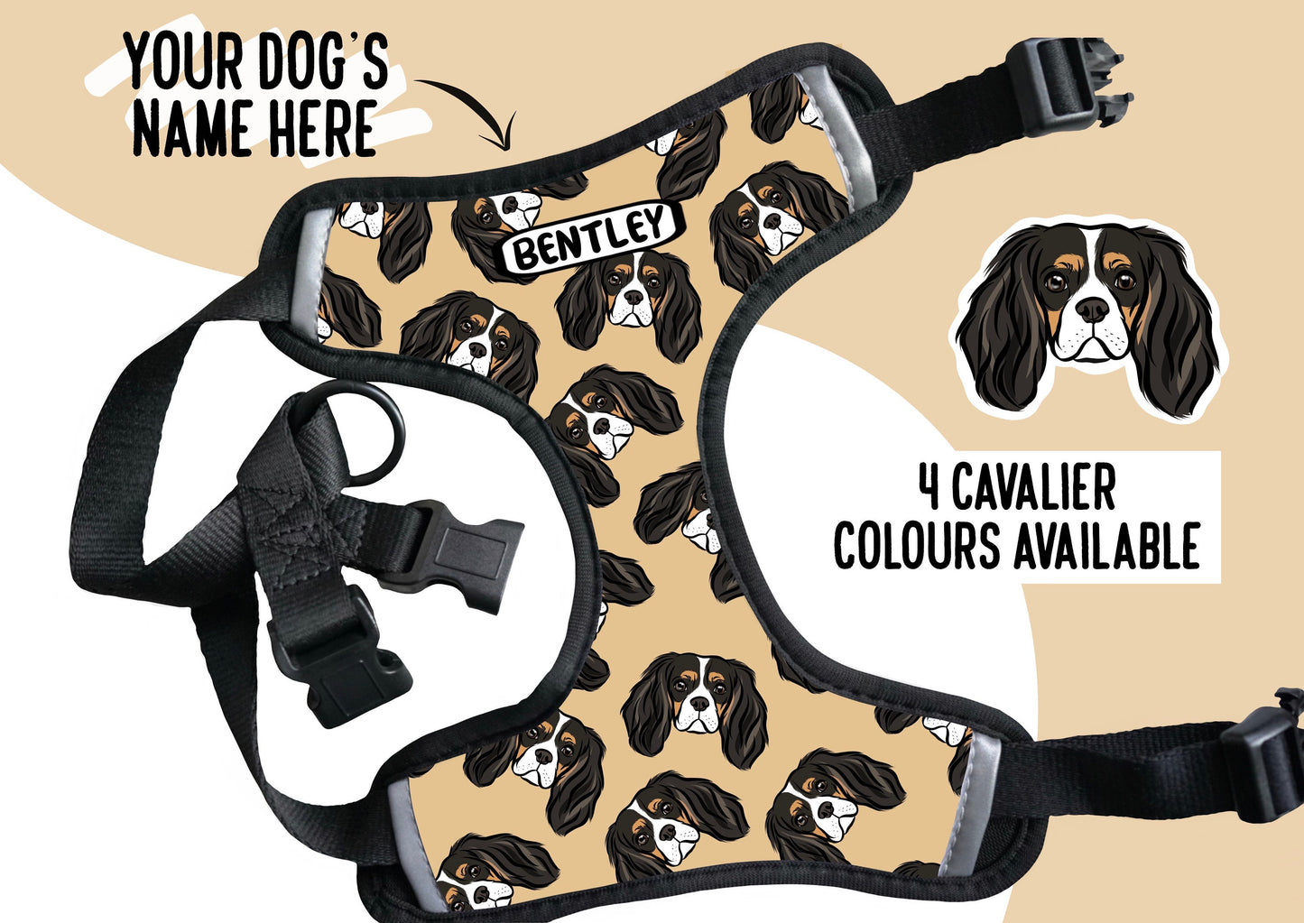 Cavalier King Charles Spaniel Harness Personalised Cavalier Name Harness Custom Cavalier Dog Name Harness Cute Cavalier Owner Lover Gifts