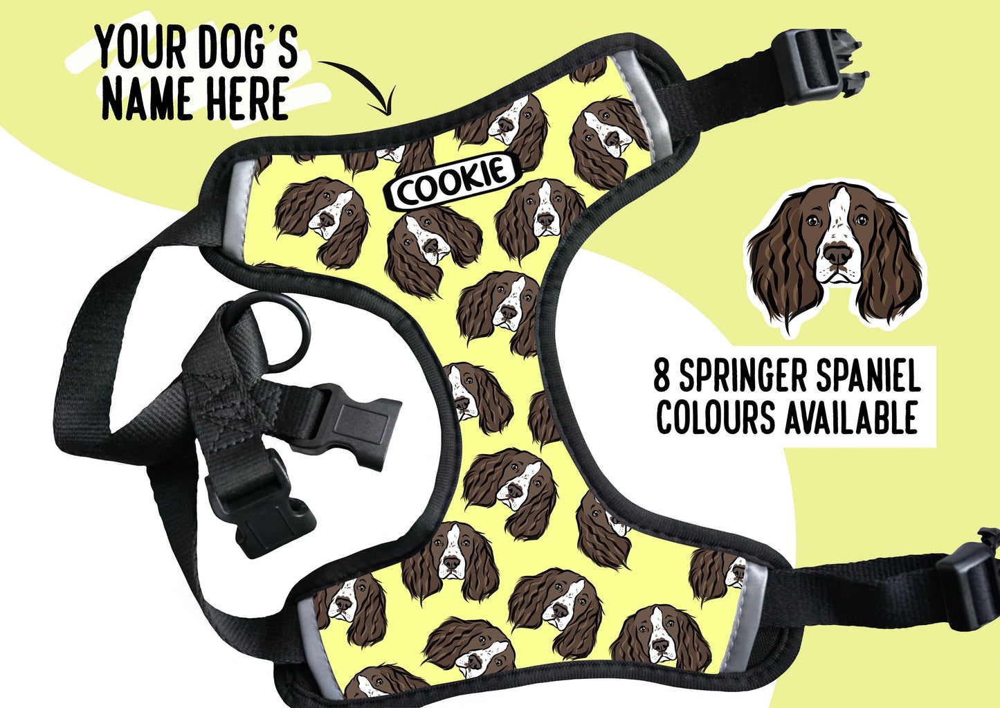 Springer Spaniel Harness Personalised Dog Face Harness Custom Spaniel Name Adjustable Harness Springer Spaniel Owner Gift Cute Spaniel Art