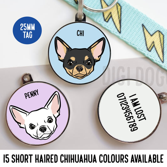Chihuahua Dog ID Tag/ Personalised Chihuahua Face Collar Tag/ Cute Chihuahua Name Identity Tag/ Custom Short Haired Chihuahua Microchip Tag
