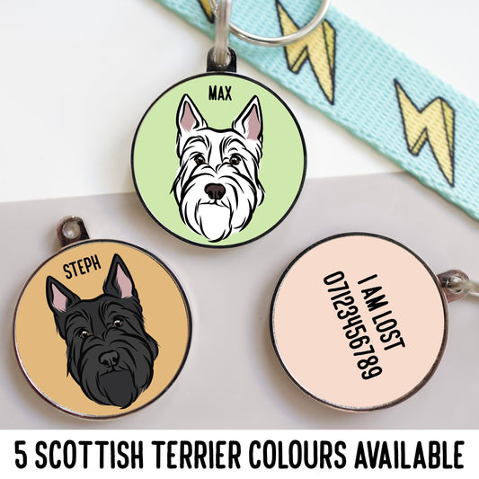 Scottish Terrier ID Tag/ Personalised Scottie Dog Portrait Tag/ Pet Face Illustration Collar Tag/ Scottish Terrier Identity Microchip Tag