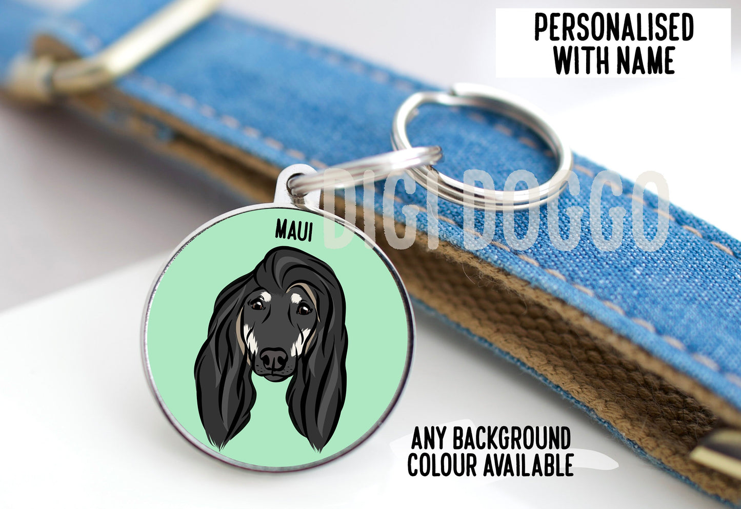 Afghan Hound ID Tag/ Personalised Dog Breed Face Metal Tag/ Russian Wolfhound Portrait Tag/ Custom Pet Identity Tag/ Afghan Hound Owner Gift