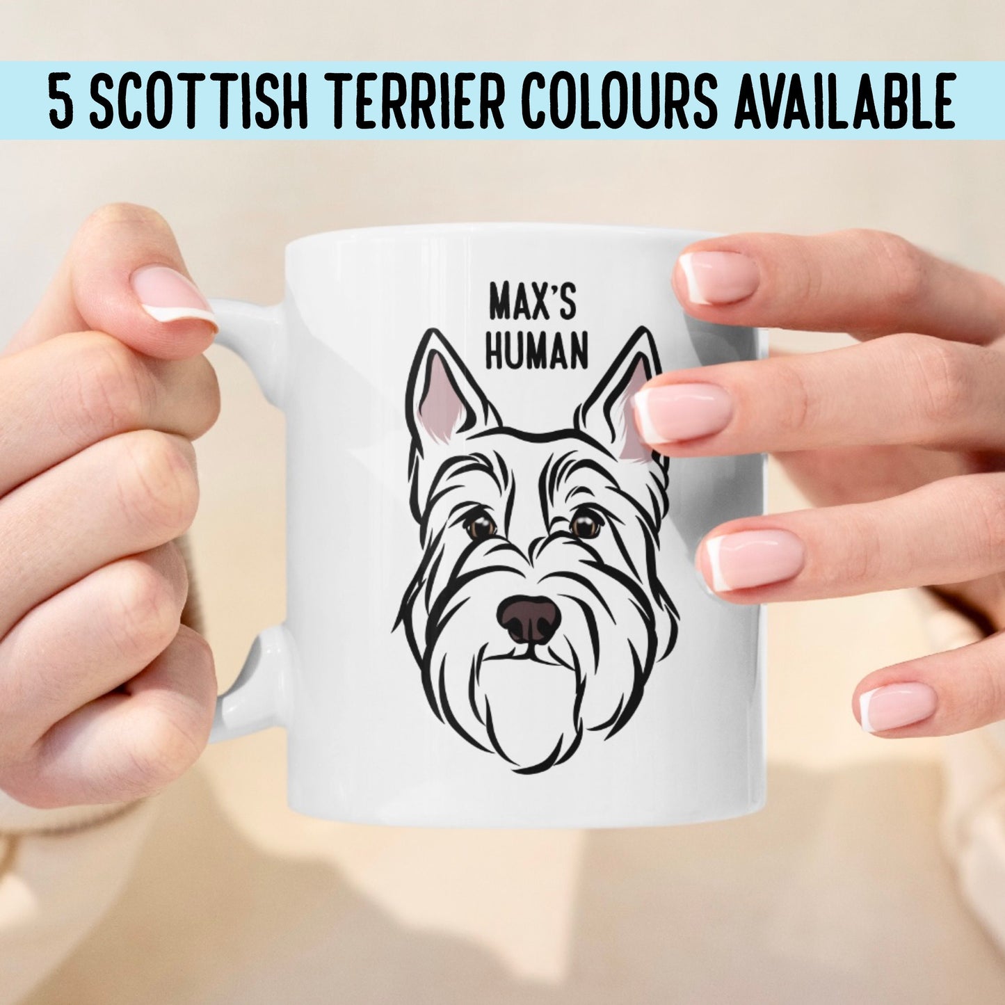 Personalised Scottish Terrier Mug/ Custom Dog Breed Face Portrait Mug/ Scottie Mum Gifts/ Present for Coffee Lover/ Scottie Art Name Mug