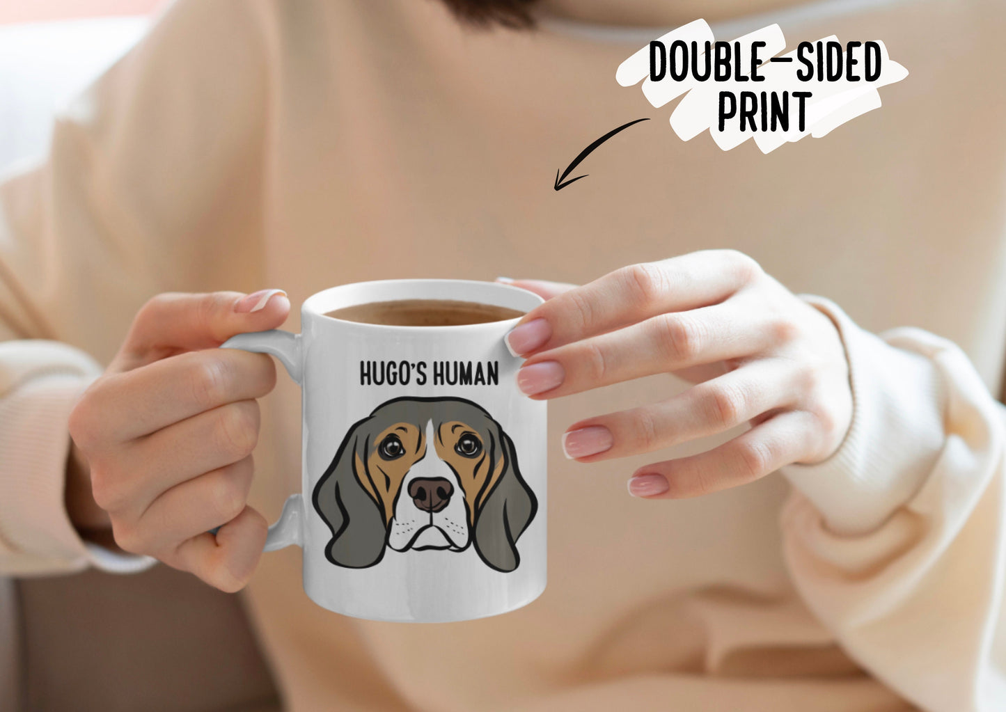 Beagle Dog Mug/ Personalised Beagle Face Coffee Mug/ Customised Pet Portrait Ceramic Mug/ Beagle Owner Christmas Mug Gift/ Dog Breed Mug