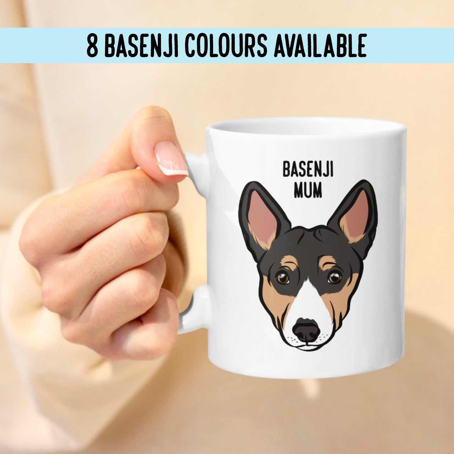 Basenji Portrait Mug/ Dog Owner Customisable Coffee Mug/ Cute Basenji Face Name Ceramic Mug/ New Puppy Owner Gift Mug/ Basenji Quotes Gift