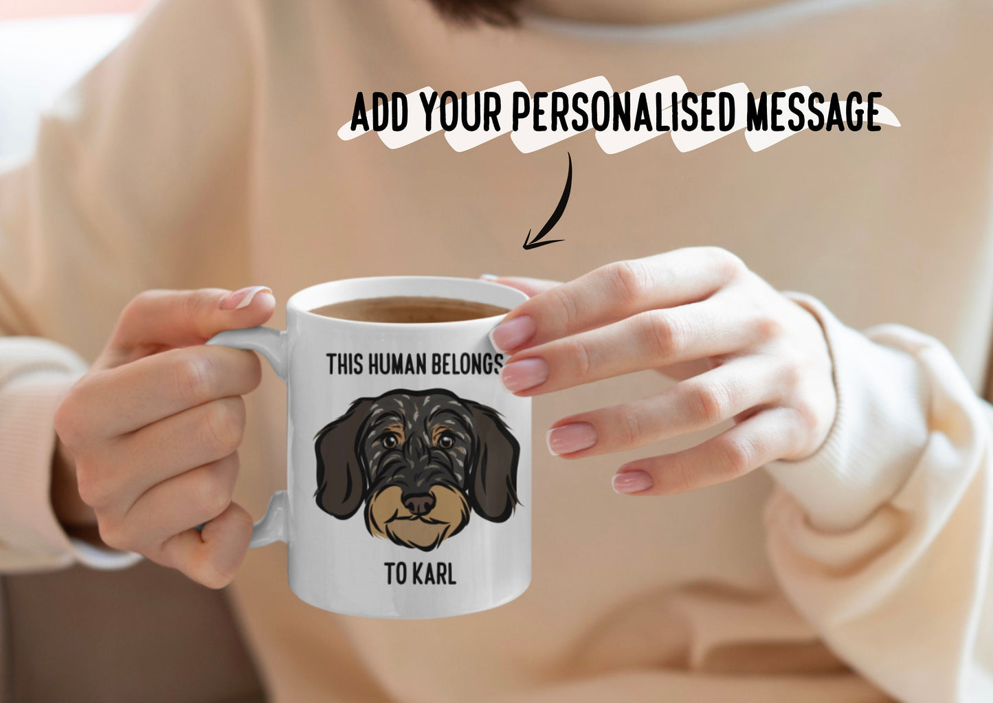 Wire Haired Dachshund Mug/ Personalised Sausage Dog Face Ceramic Mug/ Custom Dachshund Quote Gifts/ Sausage Dog Owner Lover Coffee Mug