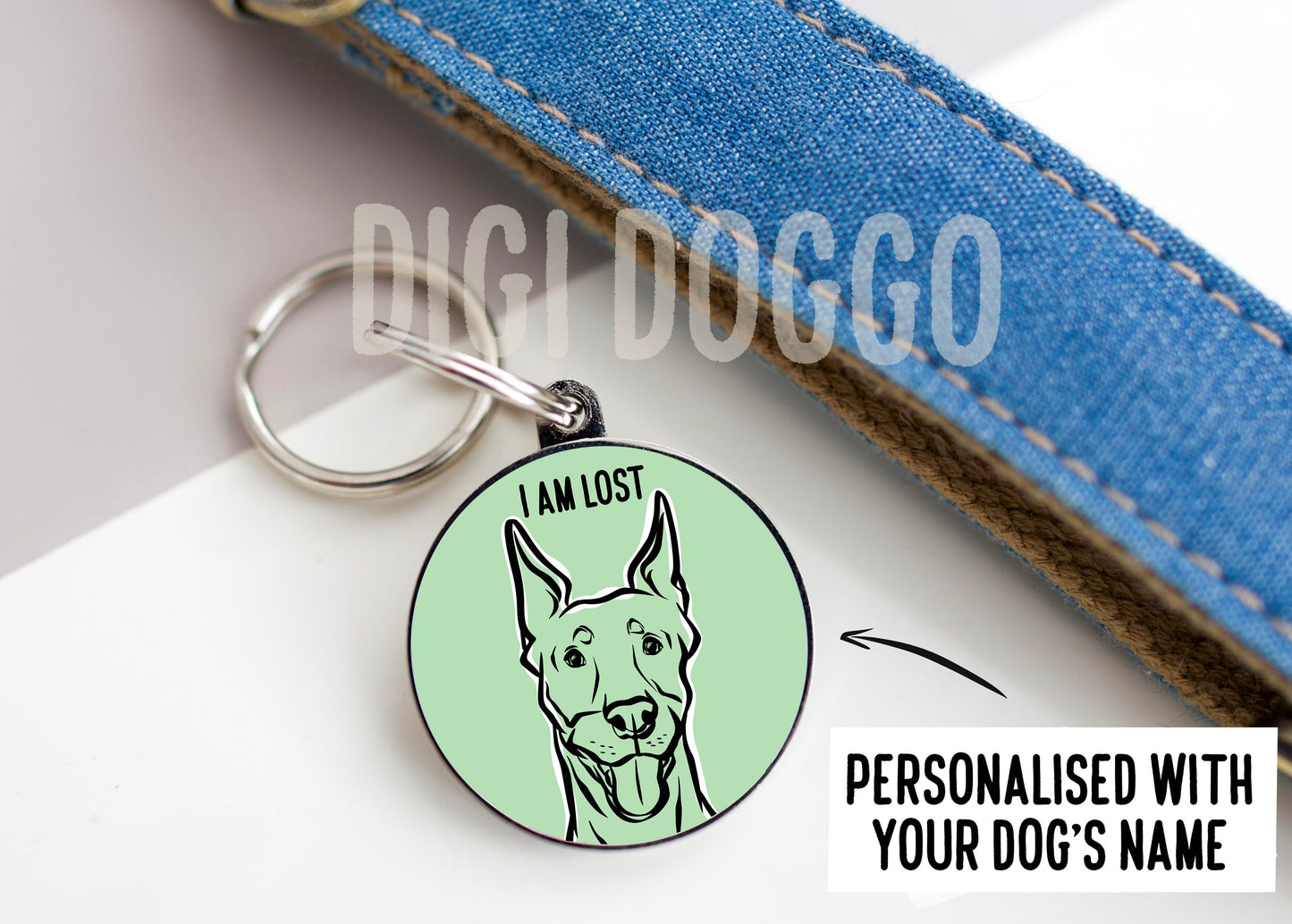 Doberman Outline ID Tag/ Dog Breed Line Drawing Collar Tag/ Personalised Circle ID Dog Collar Charm/ Bespoke Doberman Owner Gift